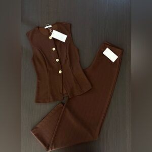 Sleeveless Brown Top & Pants Set